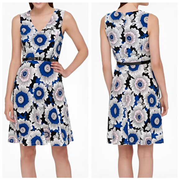 Tommy Hilfiger Dresses & Skirts - 🌼 Bold Floral TOMMY HILFIGER Sleeveless Dress – Blue/Black/White (Size 6)